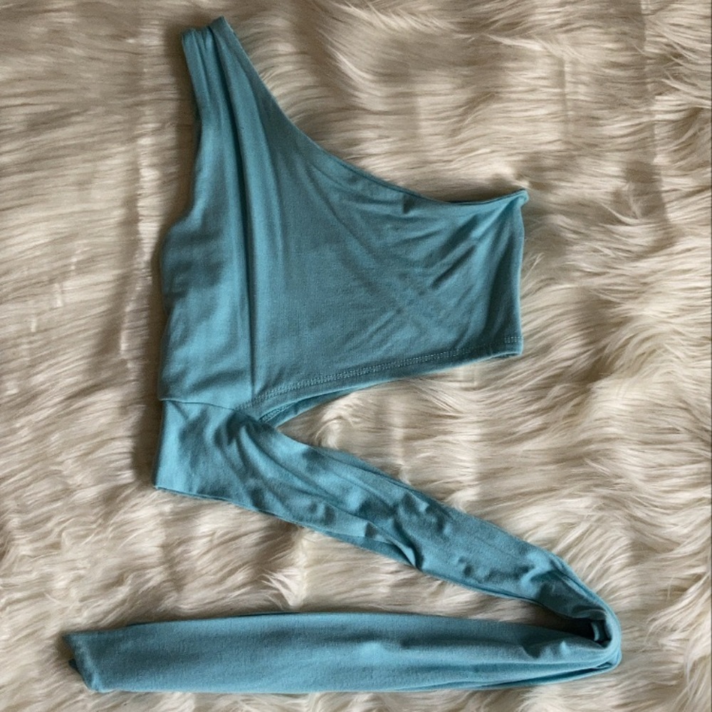 Light blue, wrap around, tank top.